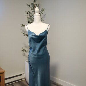 Zara Teal Silk Slip Strappy Dress Small